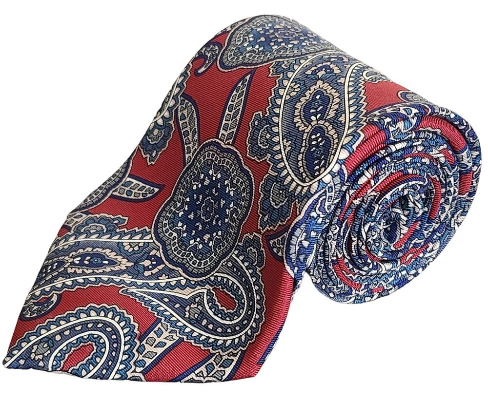 Christian Dior Red Blue Paisley Silk Necktie Made in USA 55x4